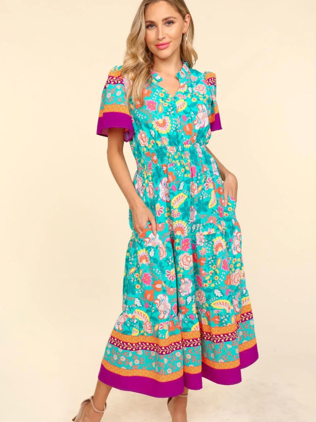 white christmas dresses Pink Geometric Floral Cotton Dress - Maxi Dresses main image 0