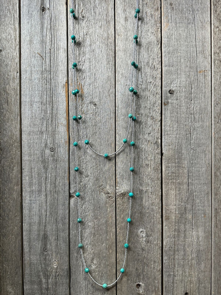 17726 Silver Seed Bead and Turquoise Necklace – J.Forks Designs