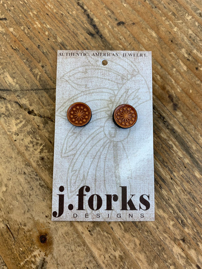 J.Forks Designs Leather Stud Earrings in Natural